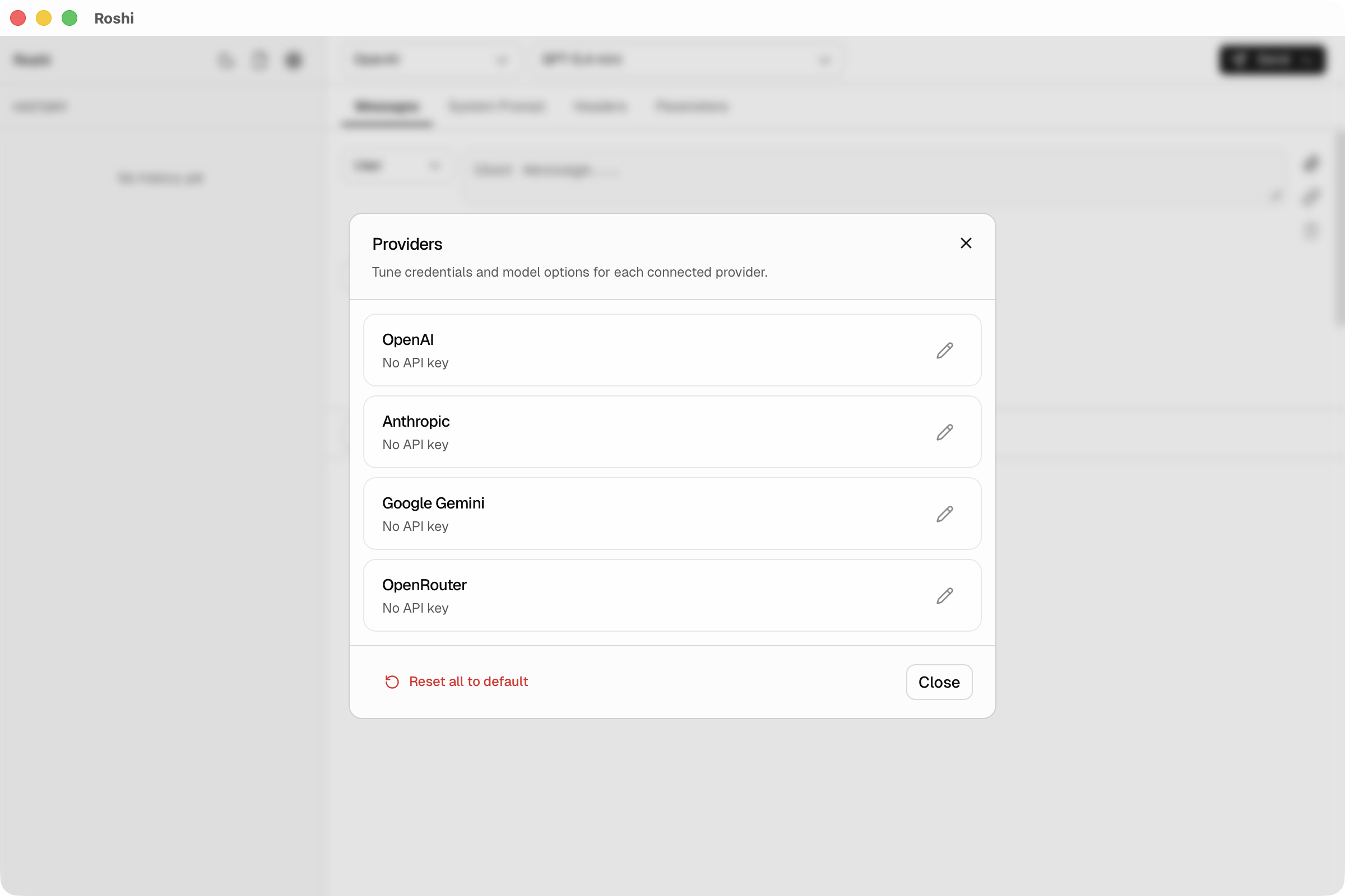 Roshi provider manager and settings